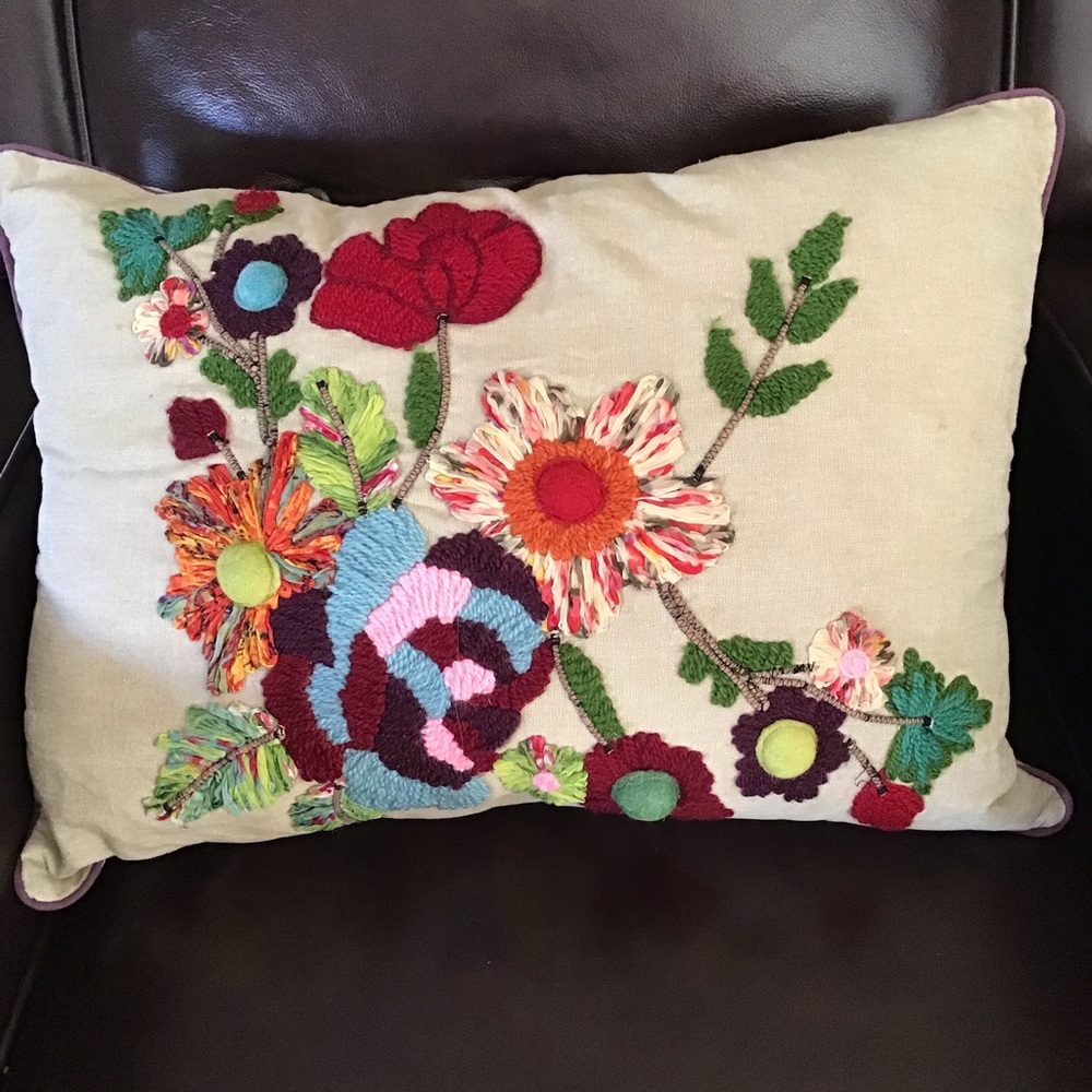 FINAL SALE Merben Int’l Victoria Floral Embroidered Accent Pillow, (22”x16”)